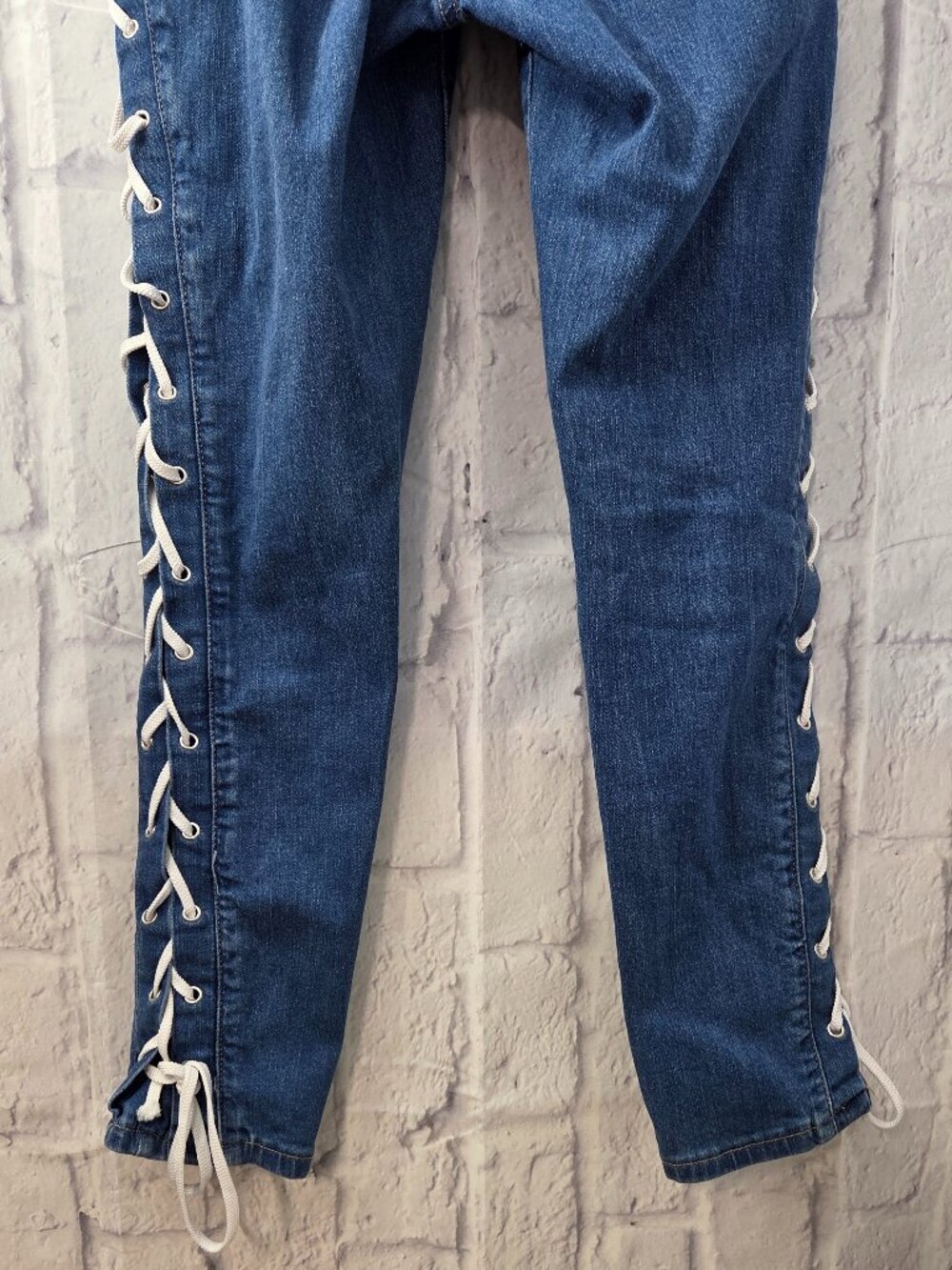Rue 21 Size 12 Stretch High Rise Rope Lace Up Skinny Leg Denim Jeggings - Picture 7 of 11